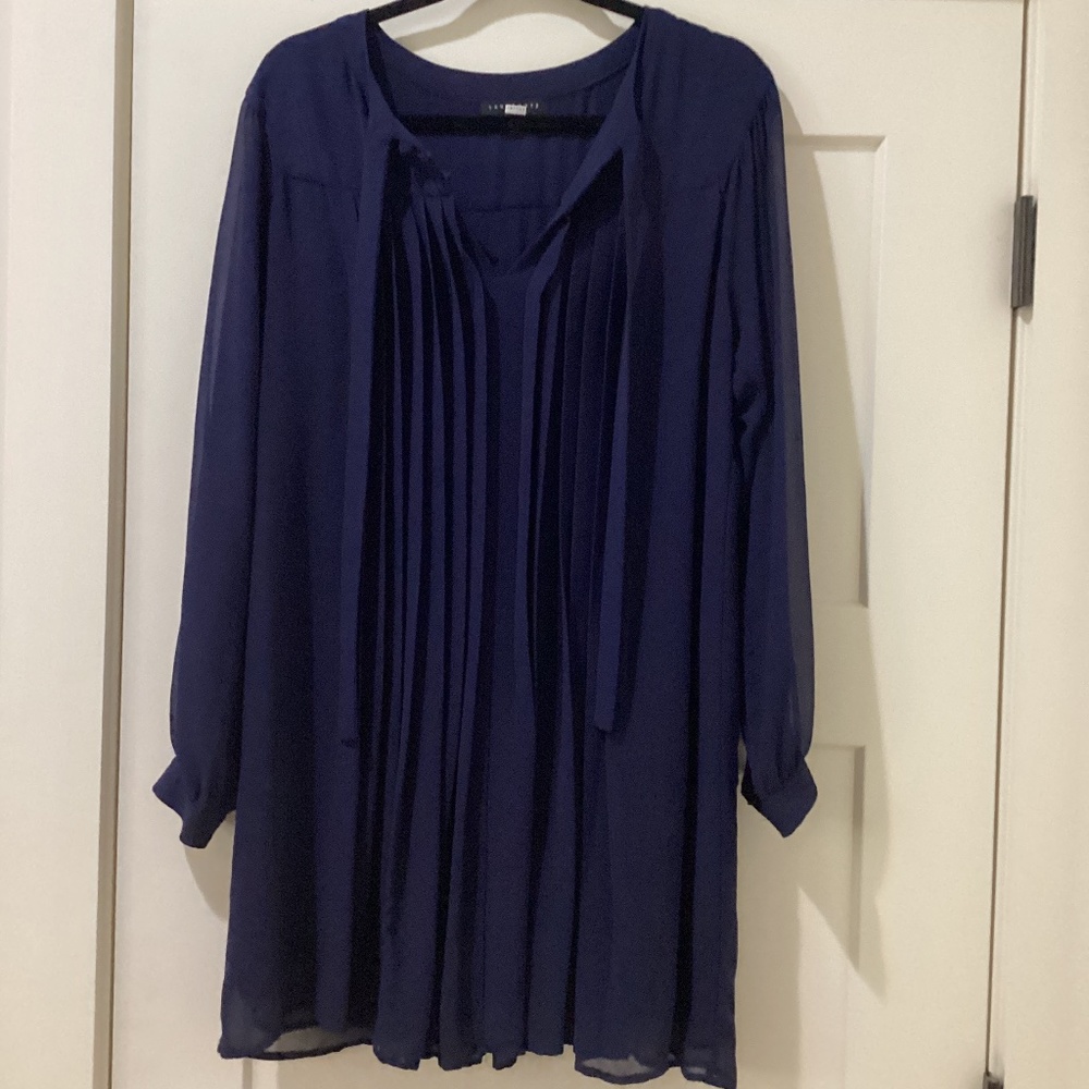 Sanctuary Navy Blue Chiffon Pleated Lined Dress
